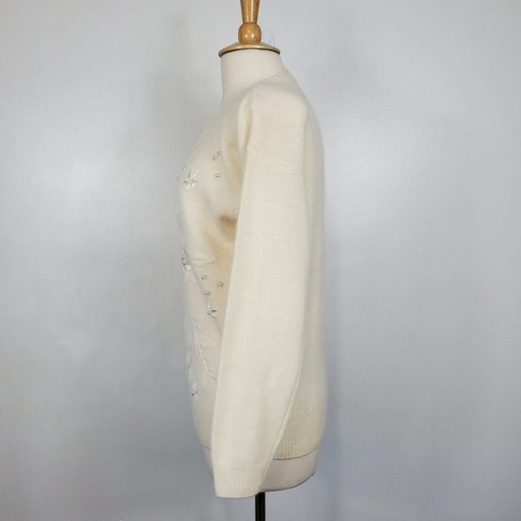 Vintage Spice of Life Cream Beaded Embroidered Lambs Wool Angora Sweater M - Picture 8 of 15